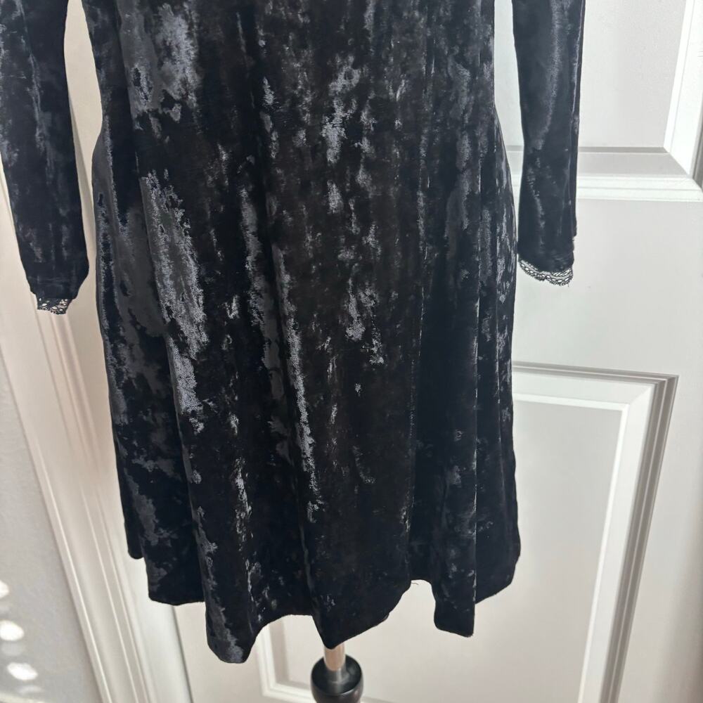Free People Kat Black Crushed Velvet & Lace Mini Dress XL Whimsygoth Witchy - Picture 15 of 15